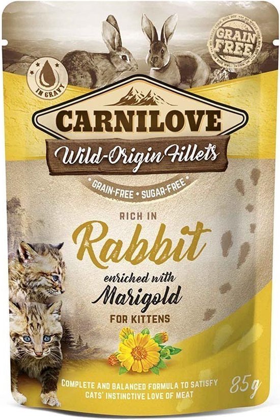 Carnilove Rabbit Enriched With Marigold For Kittens Wet Food Pouches 85g - Carnilove - Kuwait