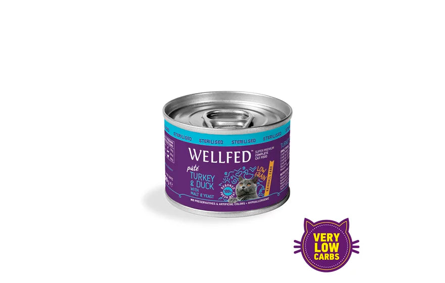 WELLFED STERILISED-HAIRBALL ديك رومي وبطة 200 غرام