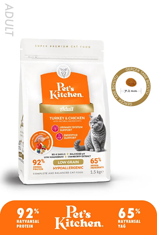 Pet's Kitchen  Adult Cat Food, Turkey and Chicken, 1.5 kg