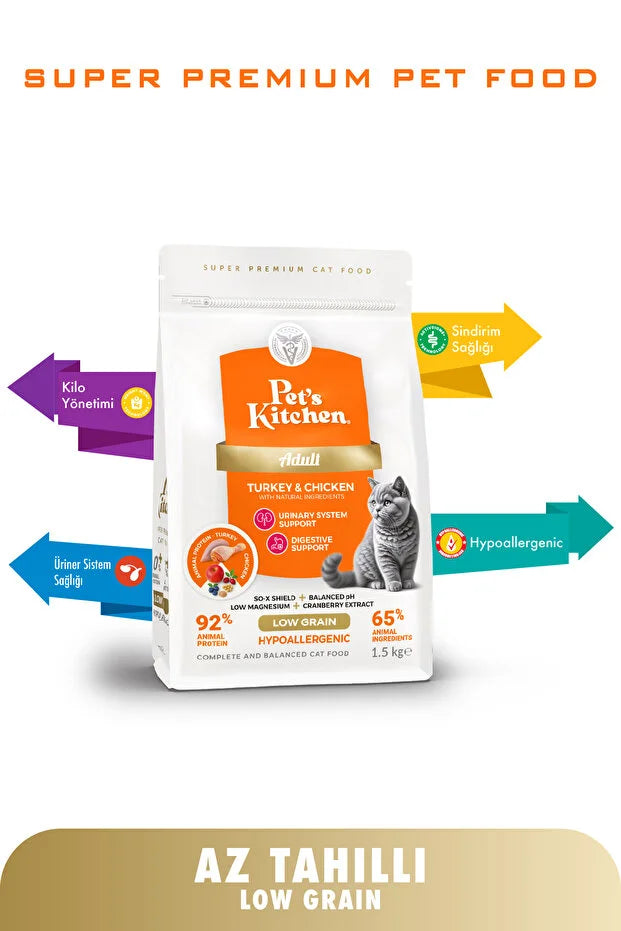 Pet's Kitchen  Adult Cat Food, Turkey and Chicken, 1.5 kg