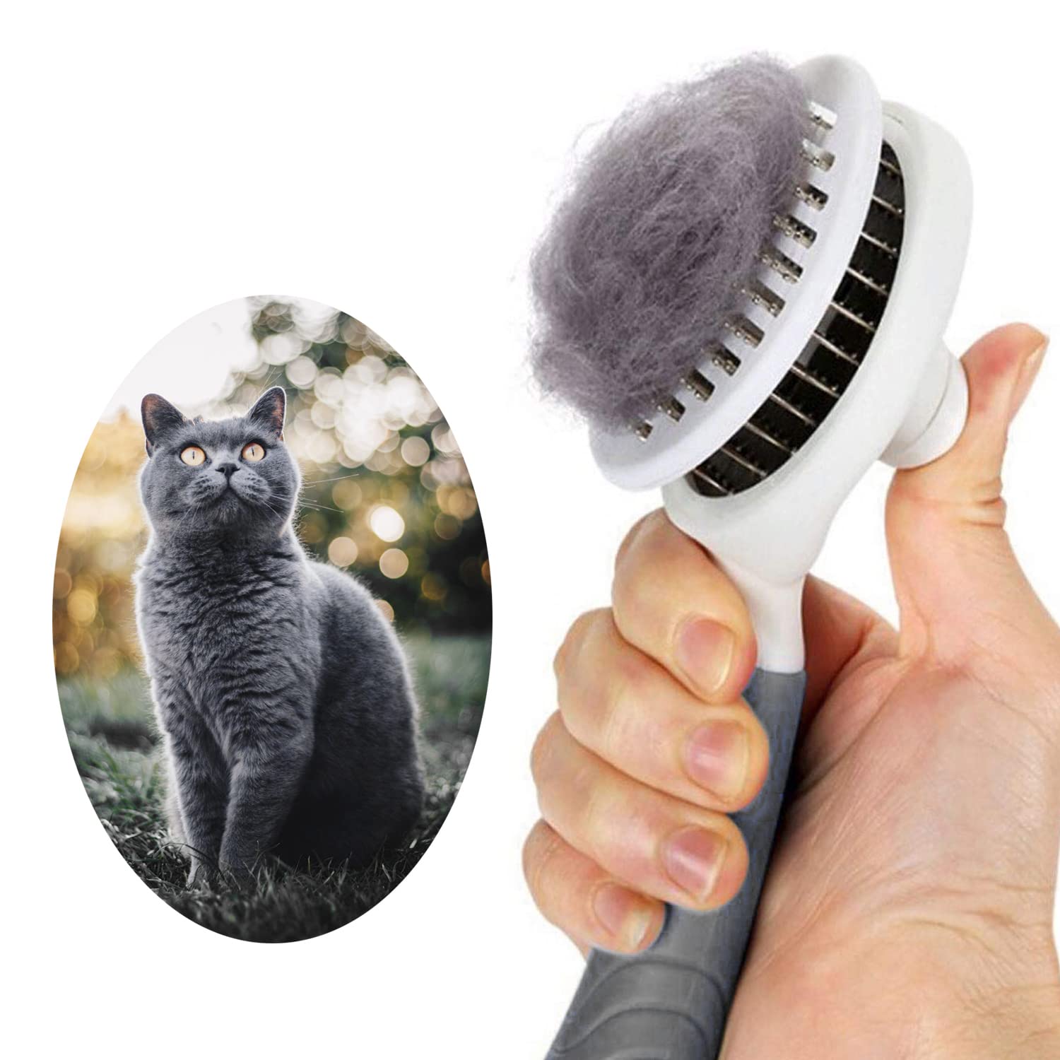 Cat Self Cleaning Slicker Brush, Pets Skin Friendly Grooming Brushes for Shedding Dogs Cats Hair Easy to Remove Loose Undercoat with Long or Short Hairs Pet Massage Tool