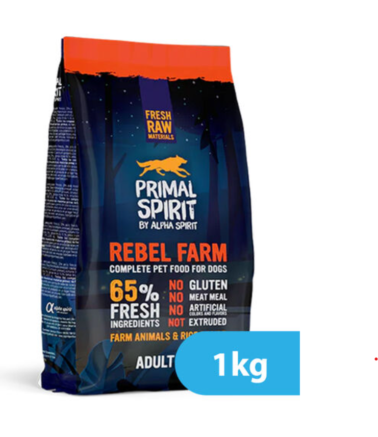 Primal 65% Rebel Farm Dog Food 1 kg - Alpha Spirit - Kuwait