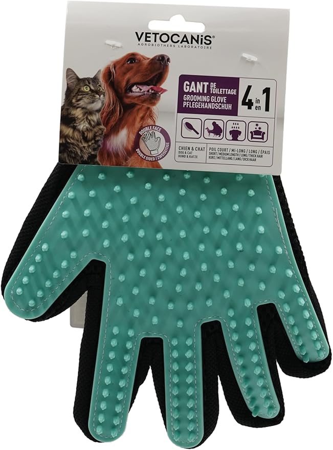 VETOCANIS 4-in-1 Silicone Grooming Glove for Dogs and Cats