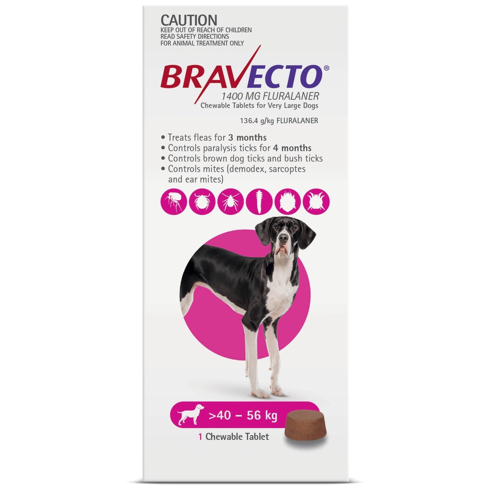 BRAVECTO TABLET FOR DOGS >40 - 56 kg -1400Mg - BRAVECTO - Kuwait