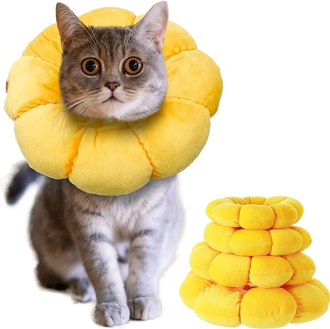KUDES Cat Small Dog Recovery Collar, Cute Sunflower Neck Cone After Surgery, Adjustable Pet E Collar, Wound Healing Protective Cone Surgery Recovery Elizabethan Collars for Small Pet - KUDES - Kuwait