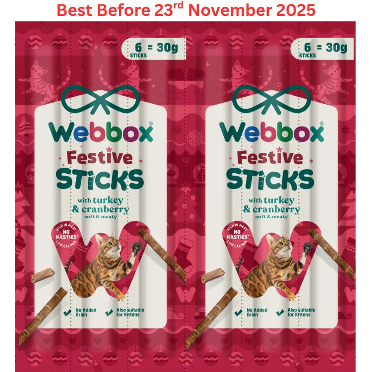 Webbox Festive Cat Tasty Sticks with Turkey and Cranberry – 6 Sticks, 30g