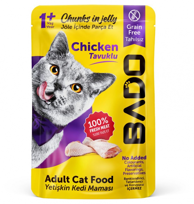 BADO WET ADULT CAT FOOD CHUNKS WITH CHICKEN 85 GR