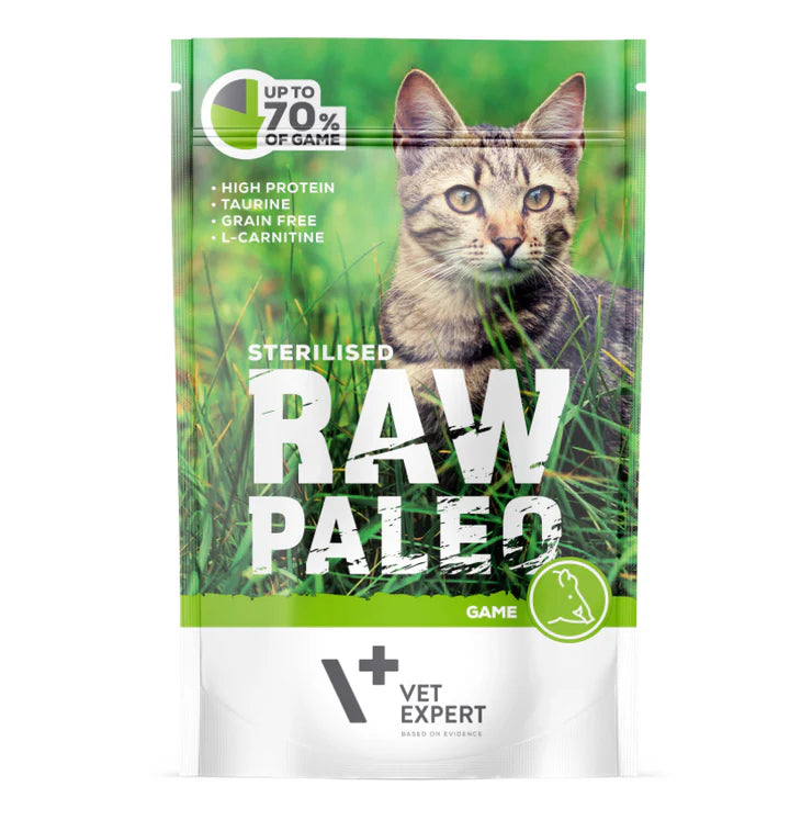Vet Expert Raw Paleo with Wild Game for Adult Sterilised Wet Cat Food 100g