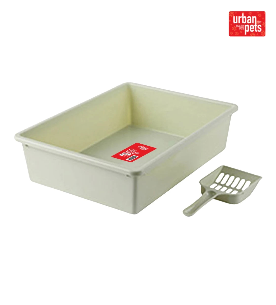 Urban Pets Cat Litter Tray with Scoop - Green - M Size, 38 x 28 x 10 cm