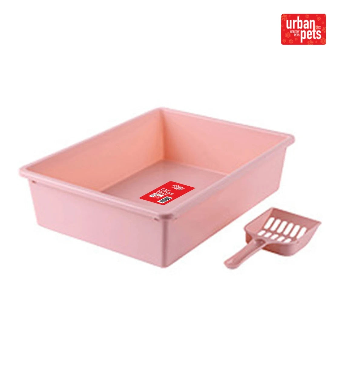 Urban Pets Cat Litter Tray with Scoop - Pink - M Size, 38 x 28 x 10 cm