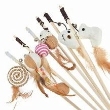Cat Wooden Stick Toy with Feather & Ball