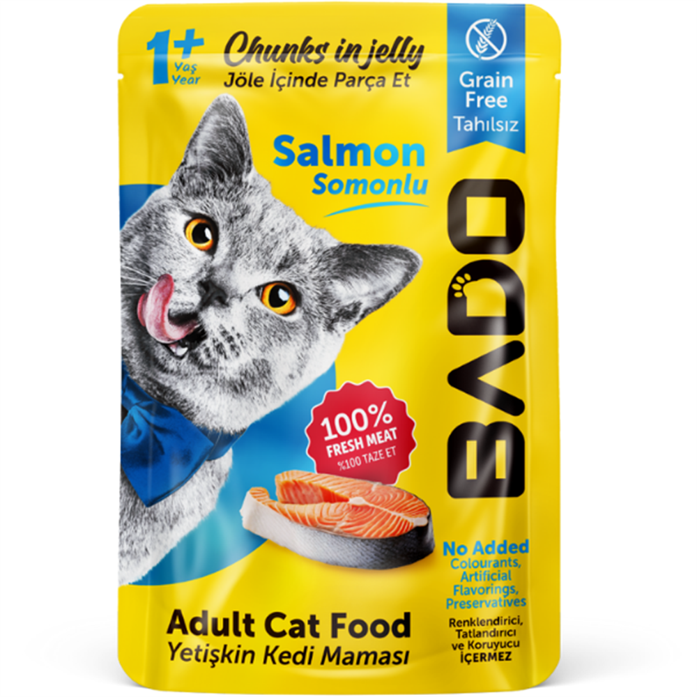 BADO WET ADULT CAT FOOD CHUNKS WITH SALMON 85 GR