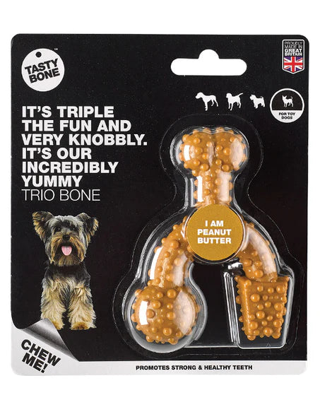 TastyBone Nylon Trio Bone Toy Dog, Peanut Butter Flavor
